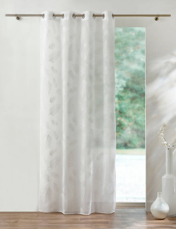 Voilage motif plumes - finition œillets (blanc) Voilage motif plumes - finition œillets (blanc)